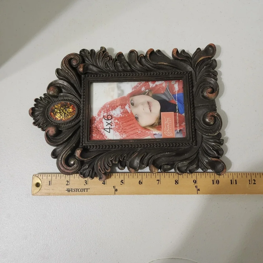 Green Tree Gallery Ornate Baroque 4x6 Photo Frame Bronze Faux Amber Jewel Gothic